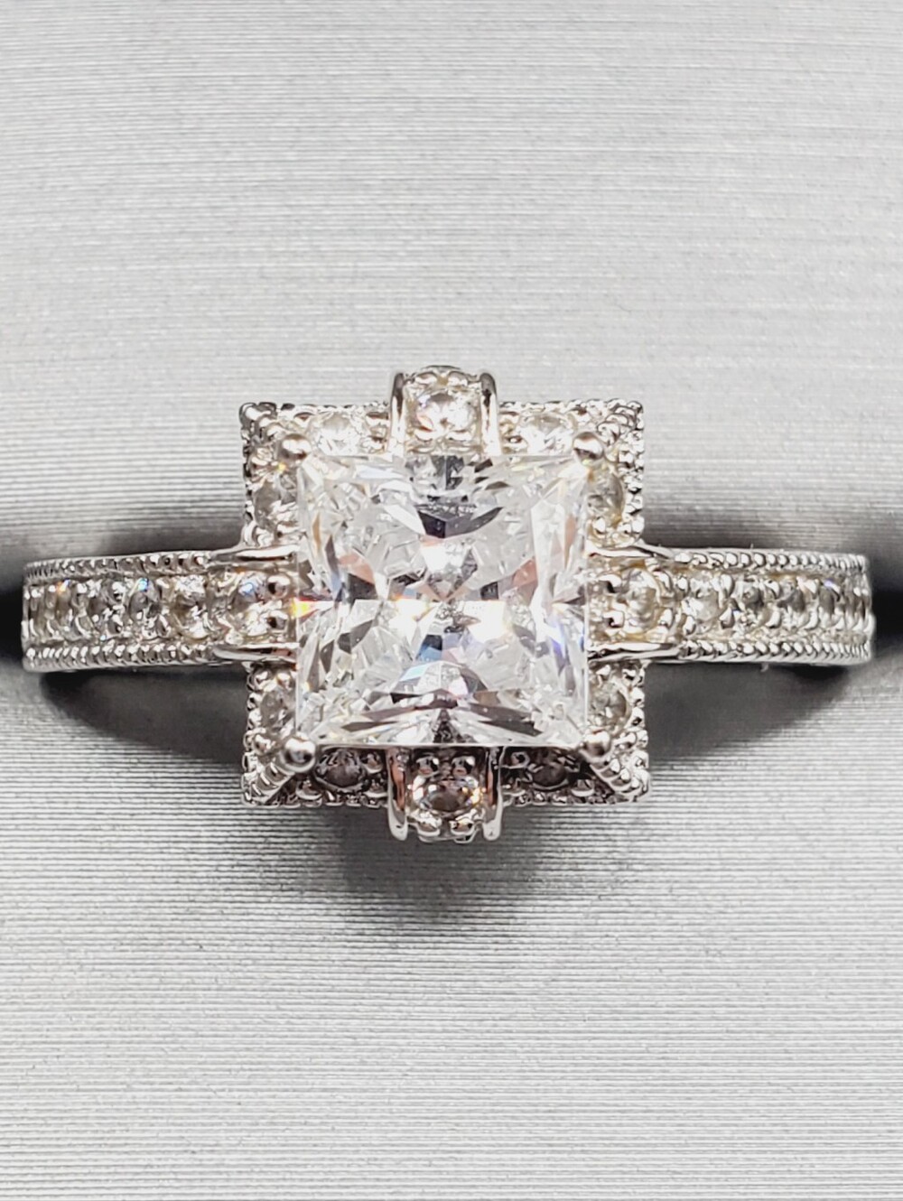 Classic Silver Halo Square-Cut Engagement Ring - Women Jewelry 925 Silver